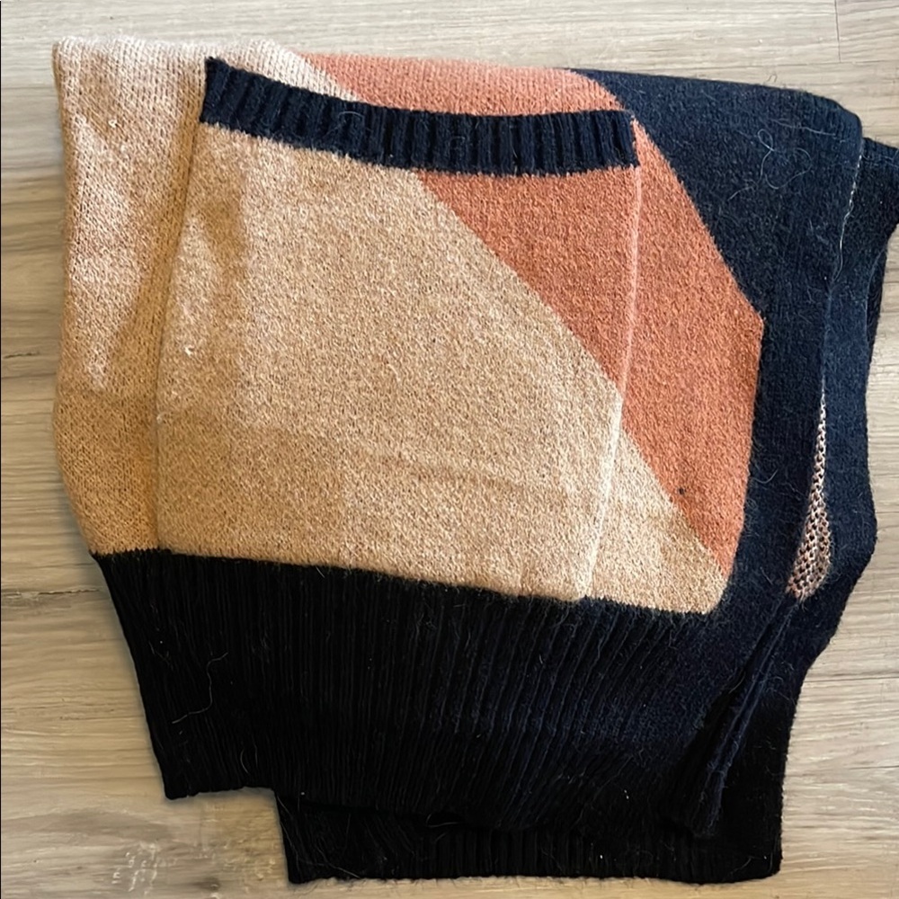Colorblock Sweater - Black, Beige, and Rust